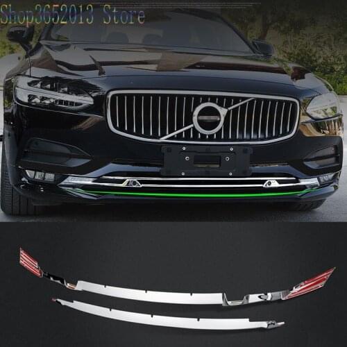 For Volvo S90 2016-18 ABS Chrome Front Lower Bumper Grille Grill Vent Hole Trim cover Decorative strips Car Styling Accessories