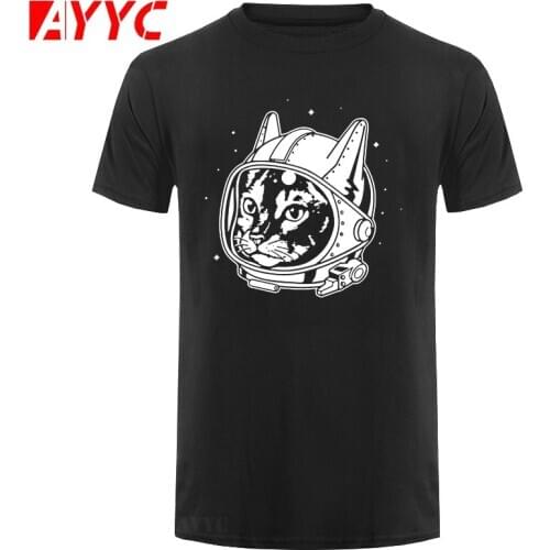 AYYC T-Shirt Tshirt cotton short sleeve space cat print men T shirt casual loose o-neck men tshirt male t-shirt tees shirts