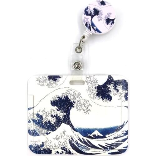 Art Painting Kanagawa Hokusai Waves Cute Card Cover Clip Lanyard Retractable Student Nurse Badge Badge Holder accessories