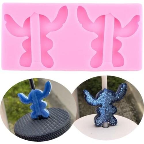 Disney Lilo Stitch Straw Topper Silicone Mold Baby Party Chocolate Fondant Cake Decorating Tools DIY Keychain Epoxy Resin Mould
