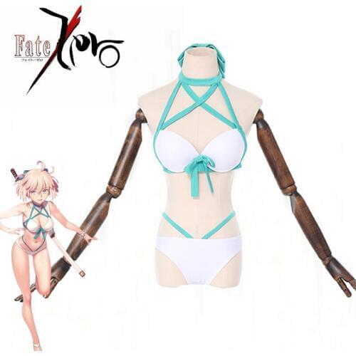 Game Fate Okita Souji Cosplay Costume Sexy Bikini Swimwear Okita Souji Women Swimsuit Fate Grand Order Cosplay Costume