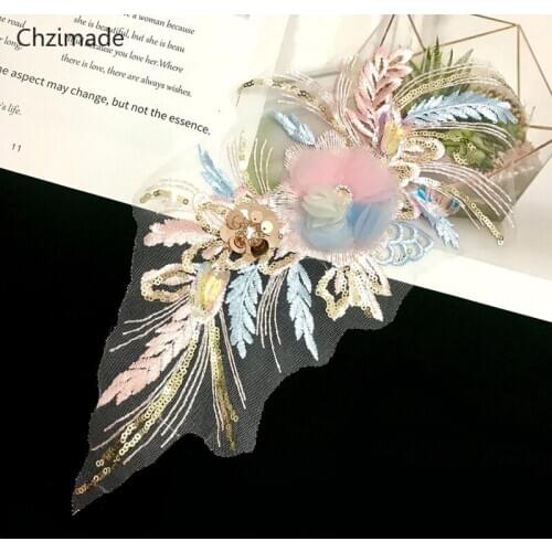 Lychee Life Elegant Sequins 3D Flower Embroiderey Neckline Lace Applique Lace Collar Trim Dress Fabrics DIY Lace Patches