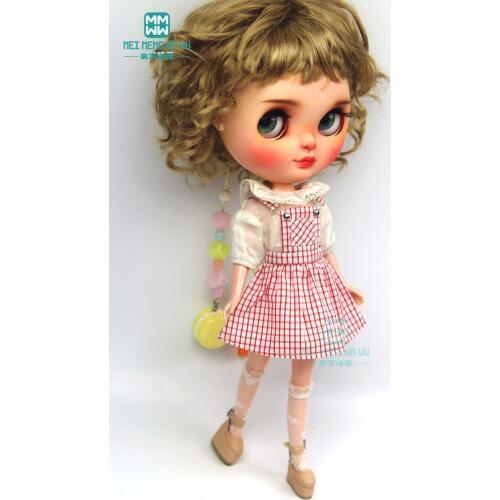 1PCS Blyth clothes fashion white shirt, red plaid strap skirt, lace stockings for Blyth Azone 1/6 doll accessories