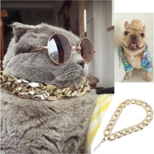 Fashion Gold Cuban Link Collar Necklaces For Pets Dogs Cats Punk Hip Hop Link Chain Necklace Plastic Fashion Jewelry