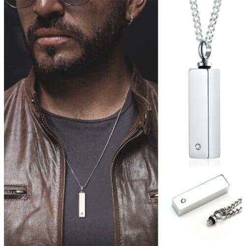 Men Necklace,Cremation Urn Bar Necklaces, Engraveable Memorial Pendant .Engrave Name Date Coordinate Jewelry