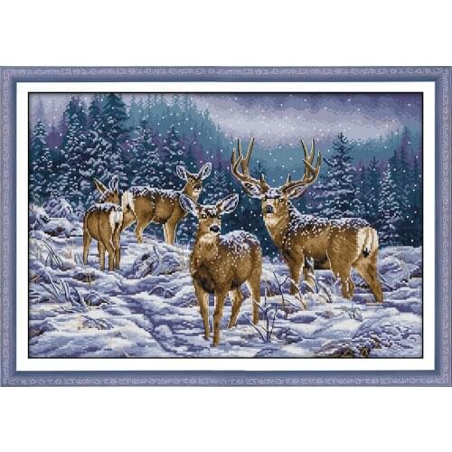 Winter deer cross stitch kit aida 14ct 11ct count print canvas cross stitches needlework embroidery DIY handmade
