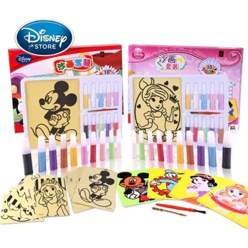 Disney Frozen DIY Sand Painting Set Elsa Princess Girl Hand-Made Painting 10 Color Children Pretend Play Puzzle Unzip The Toys