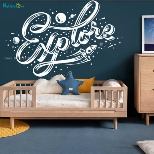 Explore The Unknown World Spaceship Wall Stickers Kids Room Decor Outer Space Stars Space DIY Stickers Removable YT5215