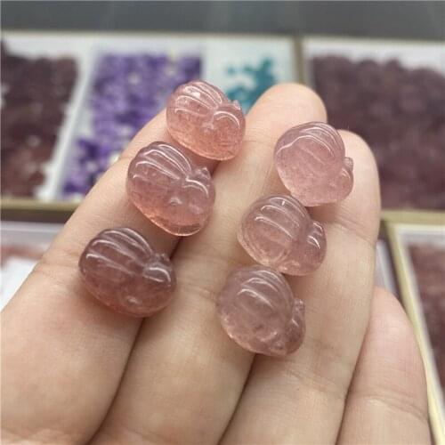 Natural strawberry quartz Crystal Mini Cute Fox for DIY Pendant Necklaces Gift