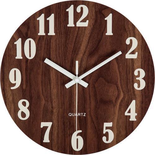 HLZS-12 Inch Night Light Function Wooden Wall Clock Vintage Rustic Country Tuscan Style For Kitchen Office Home Silent & Non-Tic
