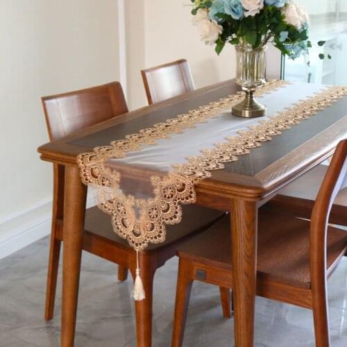 New Fashion Satin lace bed Table Runner embroidery lace table flag cloth cover tablecloth 2021Wedding Christmas New Year decor