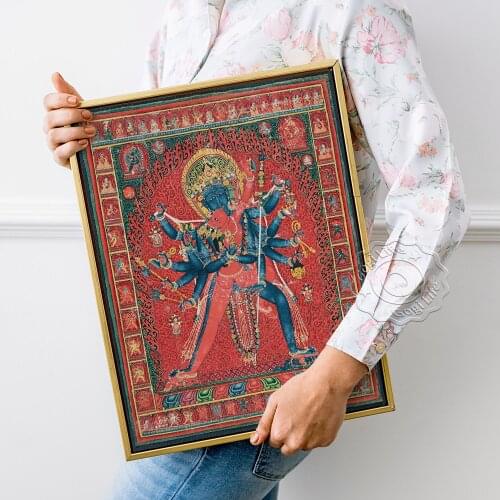 Chakrasamvara And Consort Vajravarahi Poster, Sakya Order Period Art Prints, Tibetan Buddhist Tantra Retro Art Canvas Painting