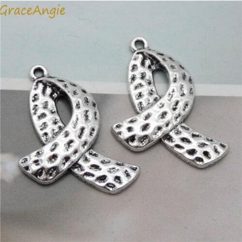 6pcs/lot Breast Cancer Symbol Charms 34*24mm Alloy Dangle Earrings Neklace Pendant Vintage Bracelet Jewelry Finding