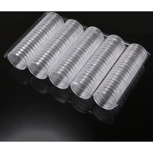 200pcs/set 27mm Clear Coin Holder Plastic Coins Storage Case Box Container for 2 Euro Coin Home Decoration Crafts