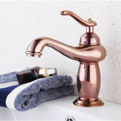 Luxury Rose Gold Bathroom Sink Faucet Single Handle Hot Cold Wash Mixer Water Tap Deck Mounted Basin Faucets KD1332