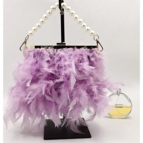 Luxy Moon Feather Handbag Womens Evening Clutch Bag White Pearl Chain Shoulder Bag Luxury Women Bags Design Party Purse