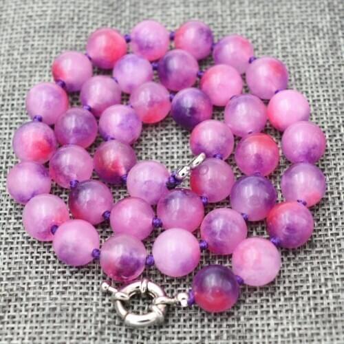 Hand Knotted 10mm Fuchsia Multicolor Emerald gemstone Round bead necklace 18 "
