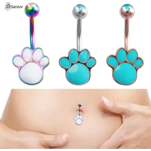 Starose Top White Blue Zircon Belly Button Piercing Nombril Bar Footprint Earrings Surgical Navel Rings Belly Ring Dance Jewelry