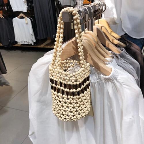 Handmade Wooden Bead Bags Women Bucket Bag Totes Top Handle Beaded Handbags Bride Bag Purses Evening Party Clutches