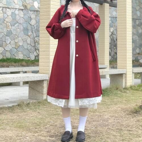 Korean Style Loose Retro Doll Collar Coat Womens Mid-Length Christmas Cardigan Fashion kawaii clothing sweet Lolita coat