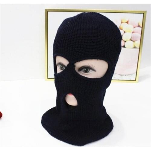 Unisex 3hole Knitted Ski Mask Balaclava Hat Winter Solid Color Full Face Cover Neck Gaiter Outdoor Windproof Sports Scarf