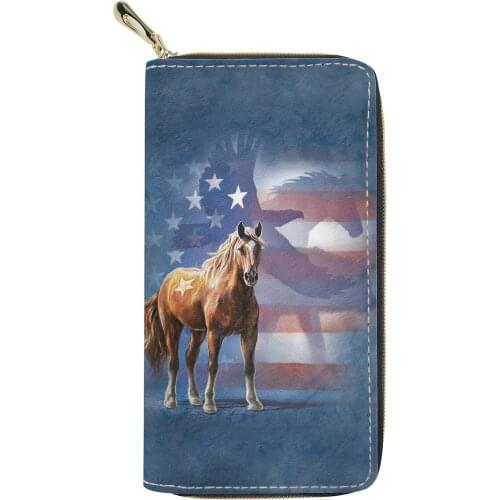 PU Leather Women Wallet Cool Horse Print Female Coin Purse Zip Around Ladies Long Wallets Card Holder Fashion Money Clutch Bag