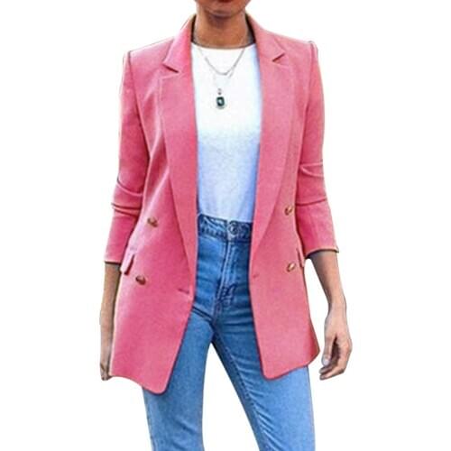 Blazer Womens Suit Jackets Long Solid Coats Office Ladies Turn Down Collar Jackets Casual Female Outerwear Suit Blazer