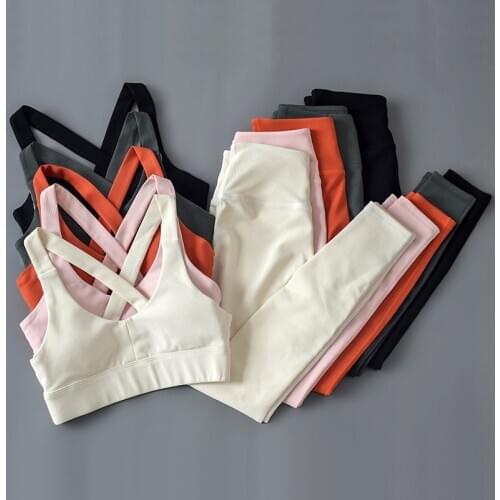 2 Pieces Gym Set Workout Clothes Women Sport Bra Cross Back Workout Running Leggings Gym Clothing Fitness Athletic Yoga Suits