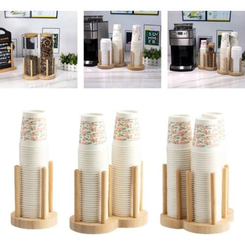 Disposable Cup Storage Holder Rack Shelf Water Tea Cups Wood Dispenser Organizer