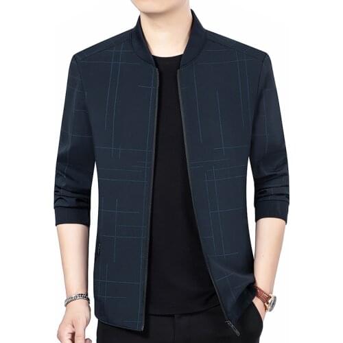 2021 Spring Fashion Plus Size 4XL Casual Classic Pattern Stand Collar Zipper Windbreaker Mens Jacket