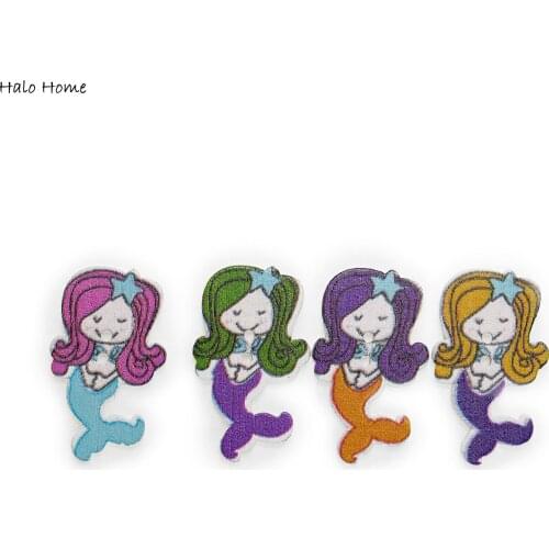 30pcs Mermaid Cartoon Wood Button Sewing Scrapbooking Clothing Headwear Handmade Crafts Home Decor Accessories DIY 30x18mm