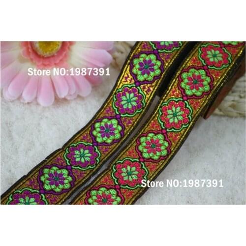 7yards/lots Woven Jacquard Ribbon 3.3cm pink and red flowers pattern LS-4612