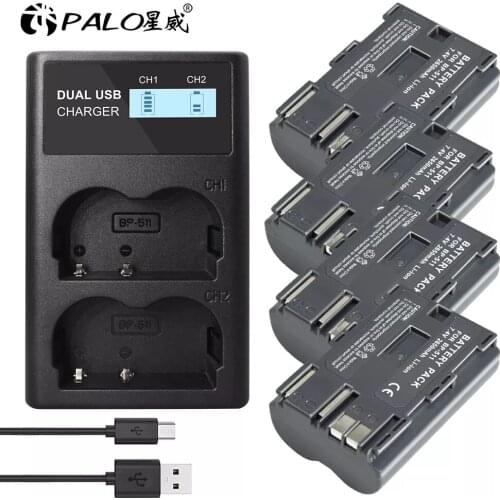 PALO BP-511-B 7.4v 2650mah BP-511 BP 511 511 BP511 BP511A Battery + LCD USB Charger For Canon Camera EOS 40D 300D 5D 20D 30D 50D