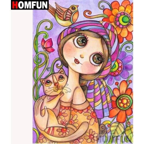 HOMFUN Full Square/Round Drill 5D DIY Diamond Painting "Cartoon girl" 3D Diamond Embroidery Cross Stitch Home Decor A18624