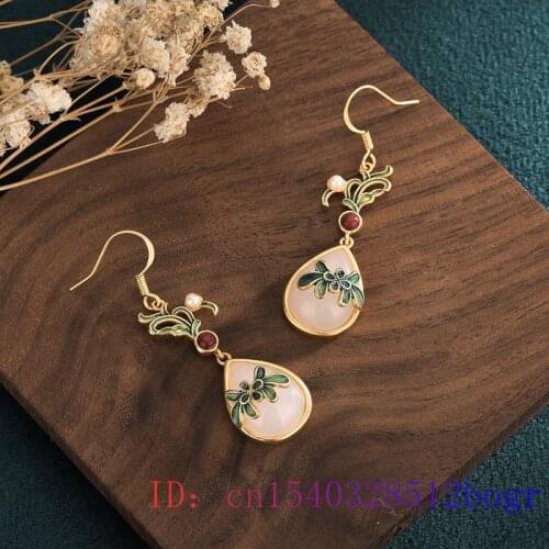 White Jade Flower Earrings Zircon Women Chalcedony Charm Jewelry Gifts Natural Gemstone Amulet Fashion Crystal 925 Silver