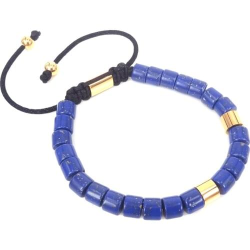 Handmade Macrame Bracelets Lapis Lazuli Beads & Stainless Steel Tube Beaded Charm Hologram Bracelet Men & Women Jewelry Gifts