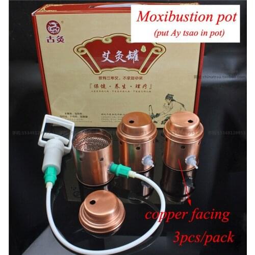 Household moxibustion pot vacuum copper facing cupping 3pcs/set Ay Tsao/asiatic wormwood acupuncture moxibustion pot