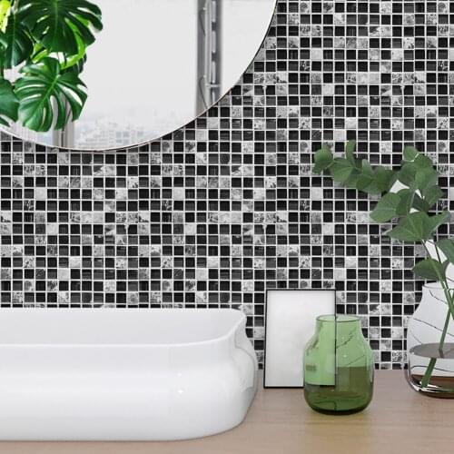 10PCS Black Mosaic Tile Sticker Kitchen Bathroom Wall Decor PVC Waterproof Self Adhesive Mosaic Wall Sticker Vintage