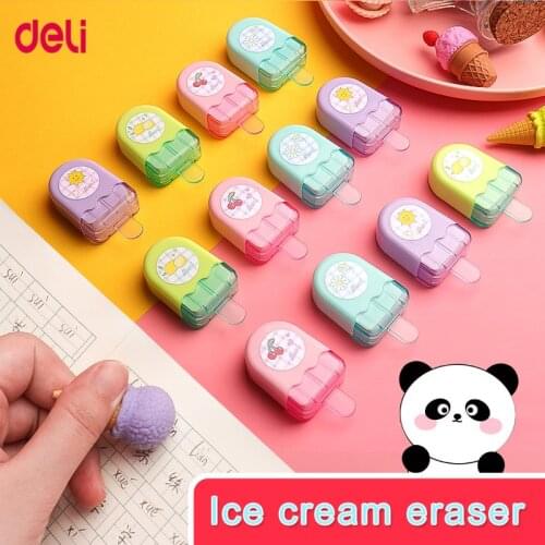 Deli 4pcs kawaii Soft Ice cream Pencil Eraser Drawing Writing Pencil Erase for Kids School Office Supplies Rubber Pencil Eraser