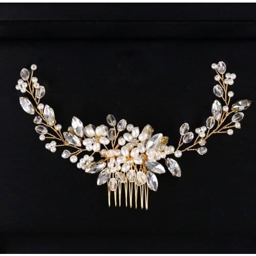 Golden Wire Bridal Hair Comb Wedding Hair Accessories Pearl Beads Tiaras Hairband Hair Jewelry Twig Style Headpiece LL@17