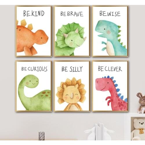 Cute Cartoon Dinosaur Nursery Wall Art Canvas Painting Nordic Posters And Prints Animals Wall Pictures For Baby Kids Room Decor