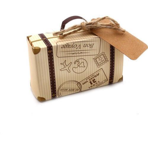 50pcs Mini Suitcase Favor Box Party Favor Candy Box, Vintage Kraft Paper with Tags and rope for Wedding/Travel Themed Party/Br