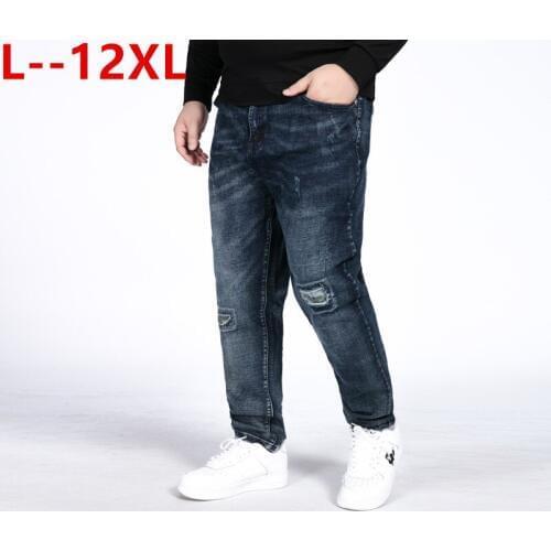 12XL 10XL 8XL 52 50 Mens jeans Printed With Hole Washed Casual Skinny Denim Jean for man 100% cotton Button Zipper Top Quality