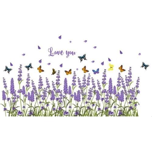 Flower Wall Sticker Warm Lavender Butterfly Baseboard Purple Wallpaper For Living Room TV Background Home Decor Decorative 2021