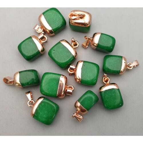 Wholesale Fashion 12pcs natural malayjade stone Electroplate Golden Pendants&necklaces for making Jewelry charm Point Pendulum