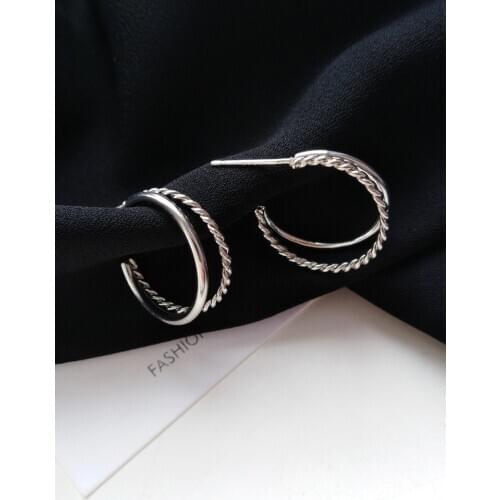 S925 needle Simply Design Hoop Earrings Hot Selling Popular Design Metal Alloy Silvery Plating Two Row Women Earrings Gifts