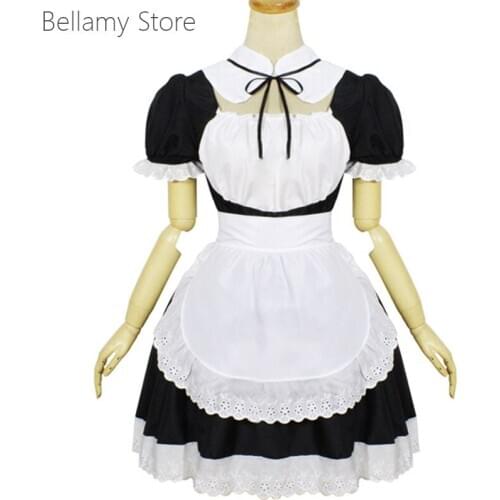 Lolita lovely cotton lace bow black and white Kashiwazaki Sena Cosplay Maid Dress