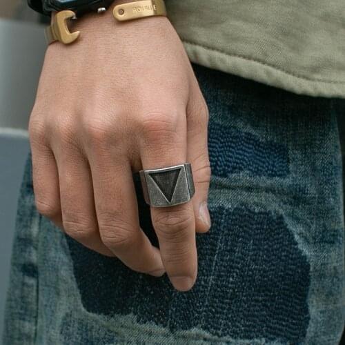 Silver Colour Triangle Logo Vintage Viking Ring Steampunk Mens Ring Gothic Accessories Party Gift Cycling Index Finger Ring
