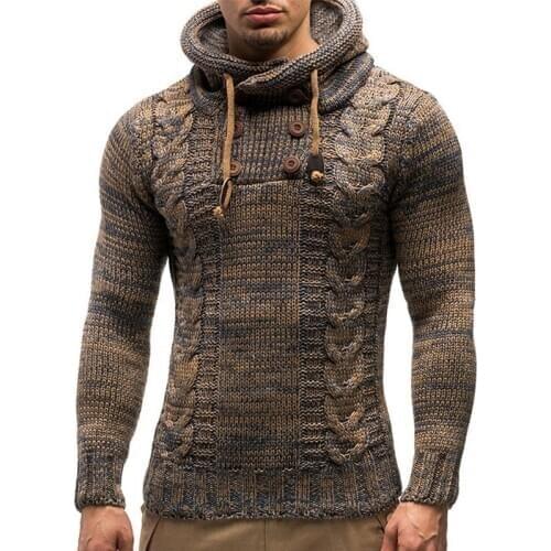 Autumn Winter Mens Hooded Sweaters Male Casual Button Knitted Sweaters Jumper Man Fashion Slim Pullover Sweaters Hombre Tops