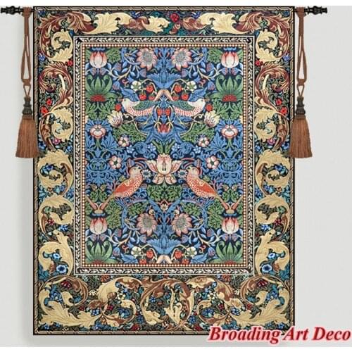 William Morris Strawberry Thief Tapestry Wall Hanging Jacquard Weave Gobelin Home Textile Decoration 100% Size Cotton 139x112cm